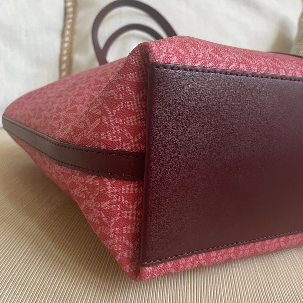 Michael Kors Jet Set Medium Tote | Colorblock MK Logo Pink Burgundy - Picture 9 of 14